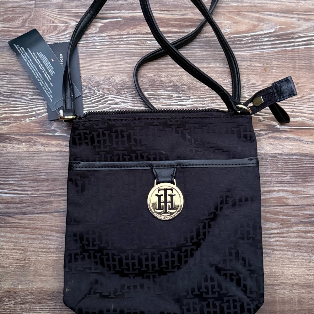 Tommy Hilfiger Black and Gold Messenger Bag